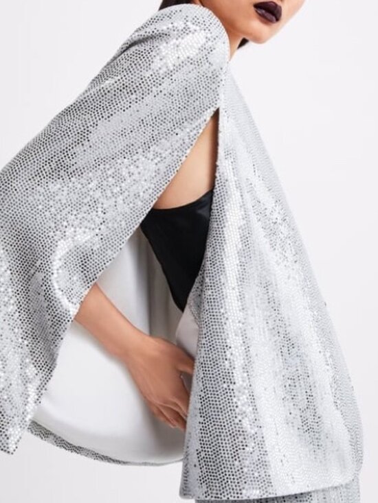 Zara Silver Sequin Cape Blazer S - Picture 6 of 16
